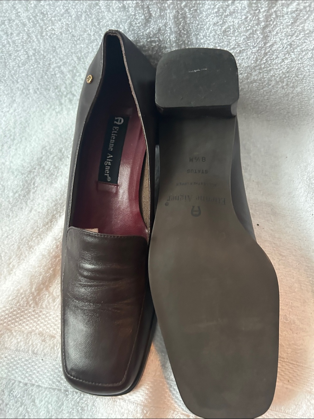 Etienne Aigner Dark Brown Leather Square-Toe Block Heel Loafer - Picture 5 of 7